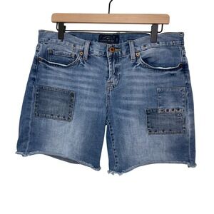 Lucky Brand Women's Laguna Denim Shorts Patched Studded Raw Hem Casual Blue 8/29